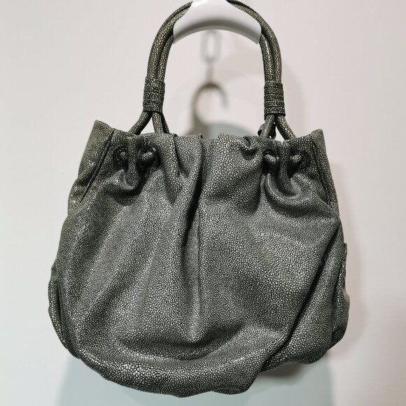Olive/Cream/Silver Stingray Calfskin Satchel EUC #266 - Picture 4 of 15